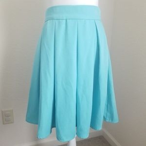 Pleated A-line Full Flare Midi Skirt W/Pockets